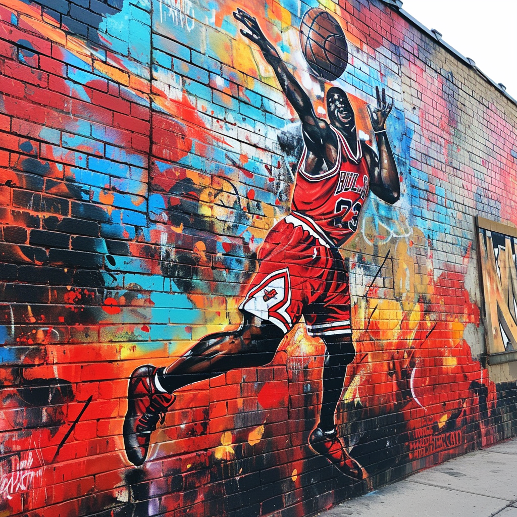 4.  Nostalgic mural of Michael Jordan in urban setting