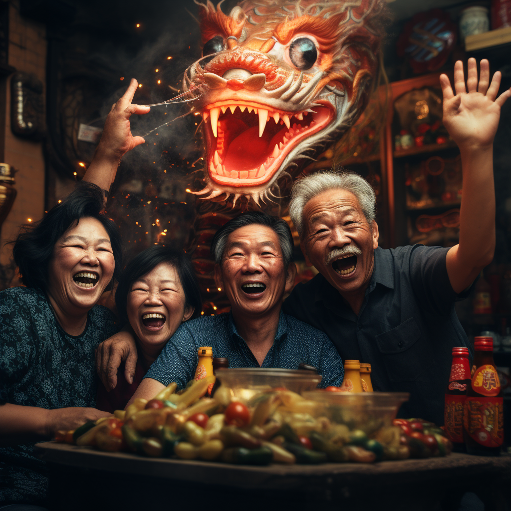 4. Vietnamese family celebrating new year with dragon dance