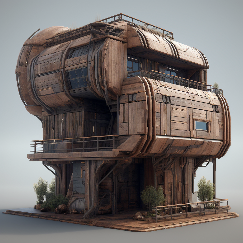 4. Wooden building in futuristic sci-fi concept