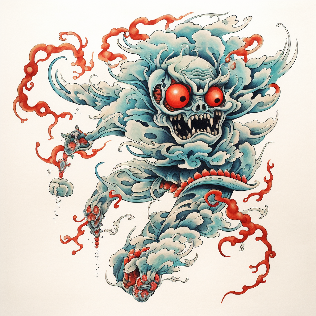 4. Tattoo design of a yokai jumping downwards