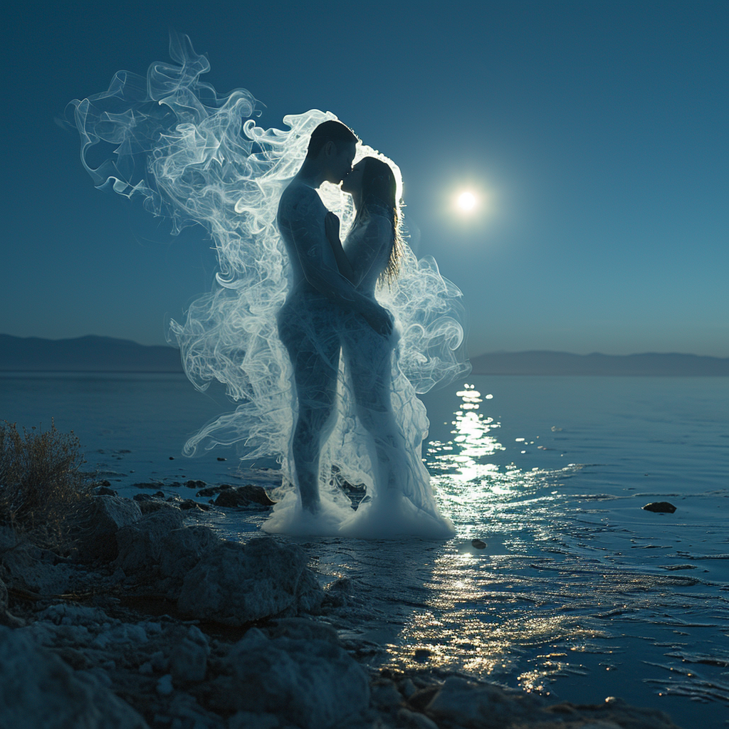 4. Smoke sculpture of couple kissing intimately