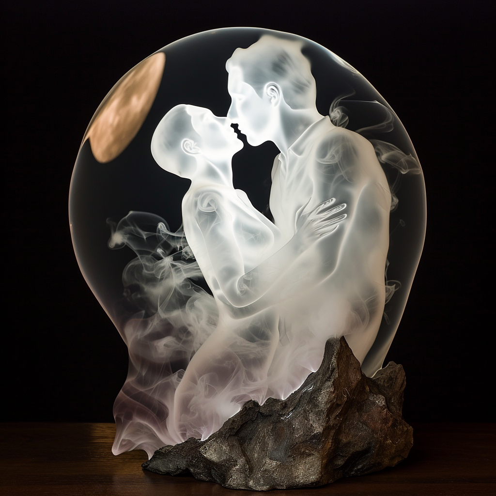 4. Couple kissing in moonlight sculpture