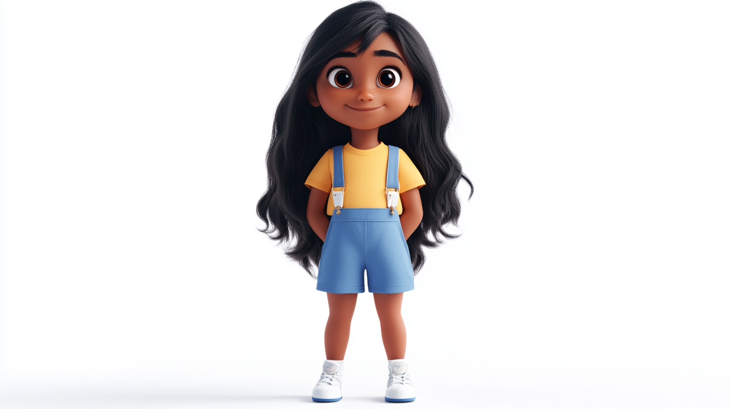 10-year-old girl named Sunita, confident, adventurous expression, 3D render.