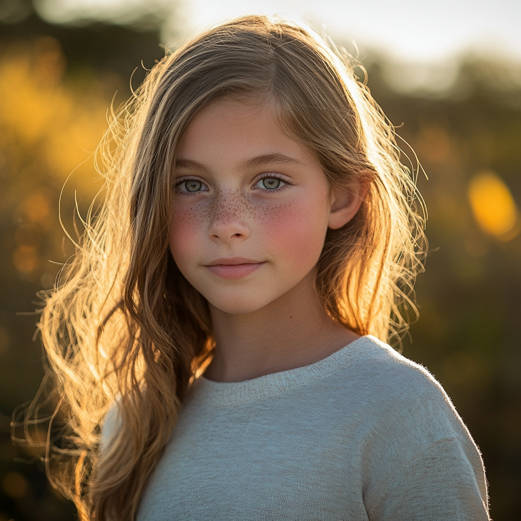 12-year-old girl looking at camera in natural setting