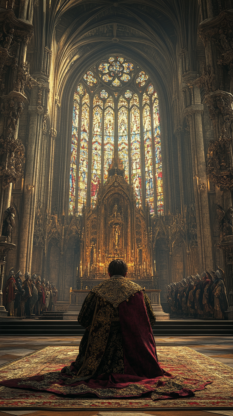 14th Century King Philip IV Kneeling in Cathedral