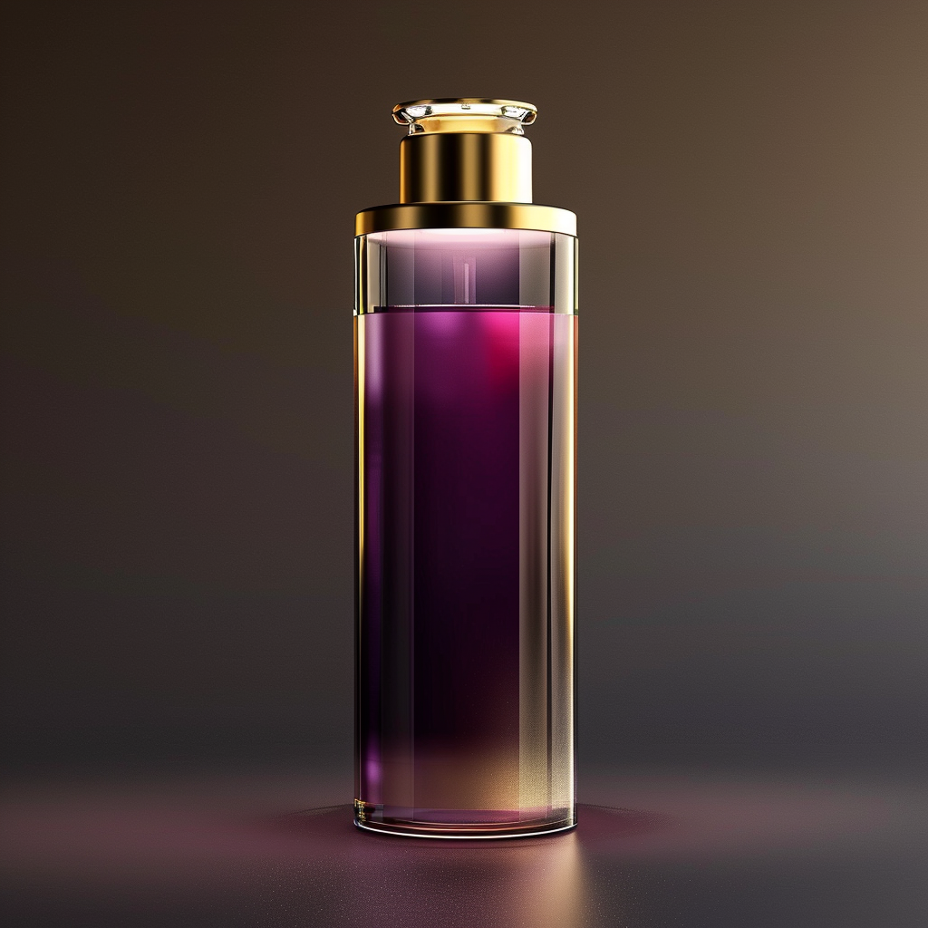 150ml skincare essence bottle with purple to gold gradient.