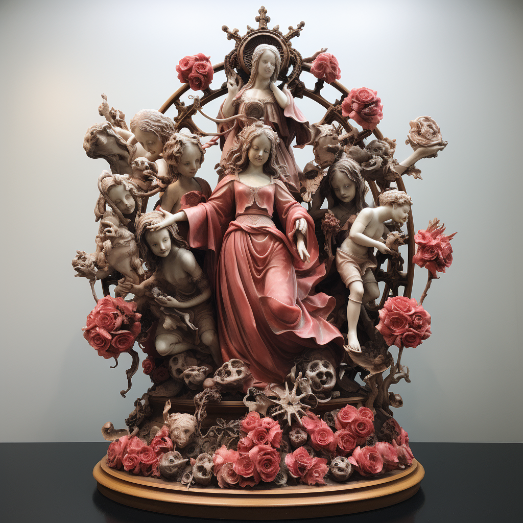 Beautiful 1700s Sculpture of Rosary, Roses, and Saints