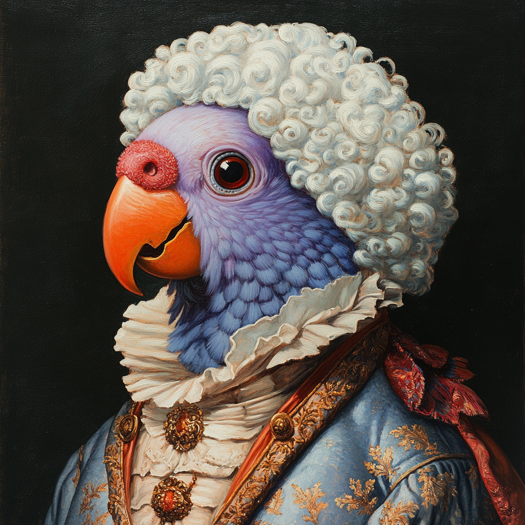 17th Century Oil Painting Portrait: Human Head Parrot Transformation