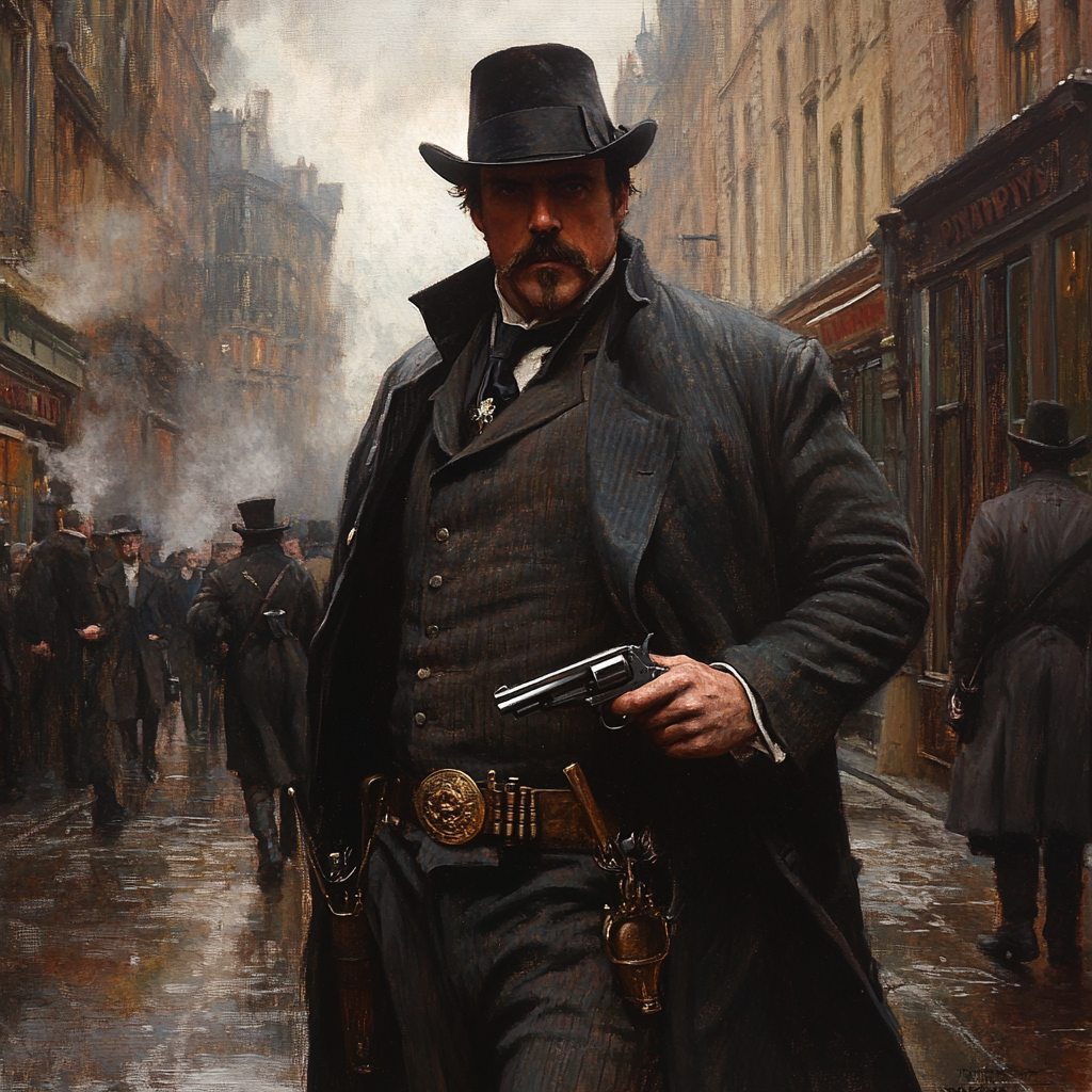 1870 Police Investigator with Robust Build in Long Wool Coat - Keith Parkinson Art