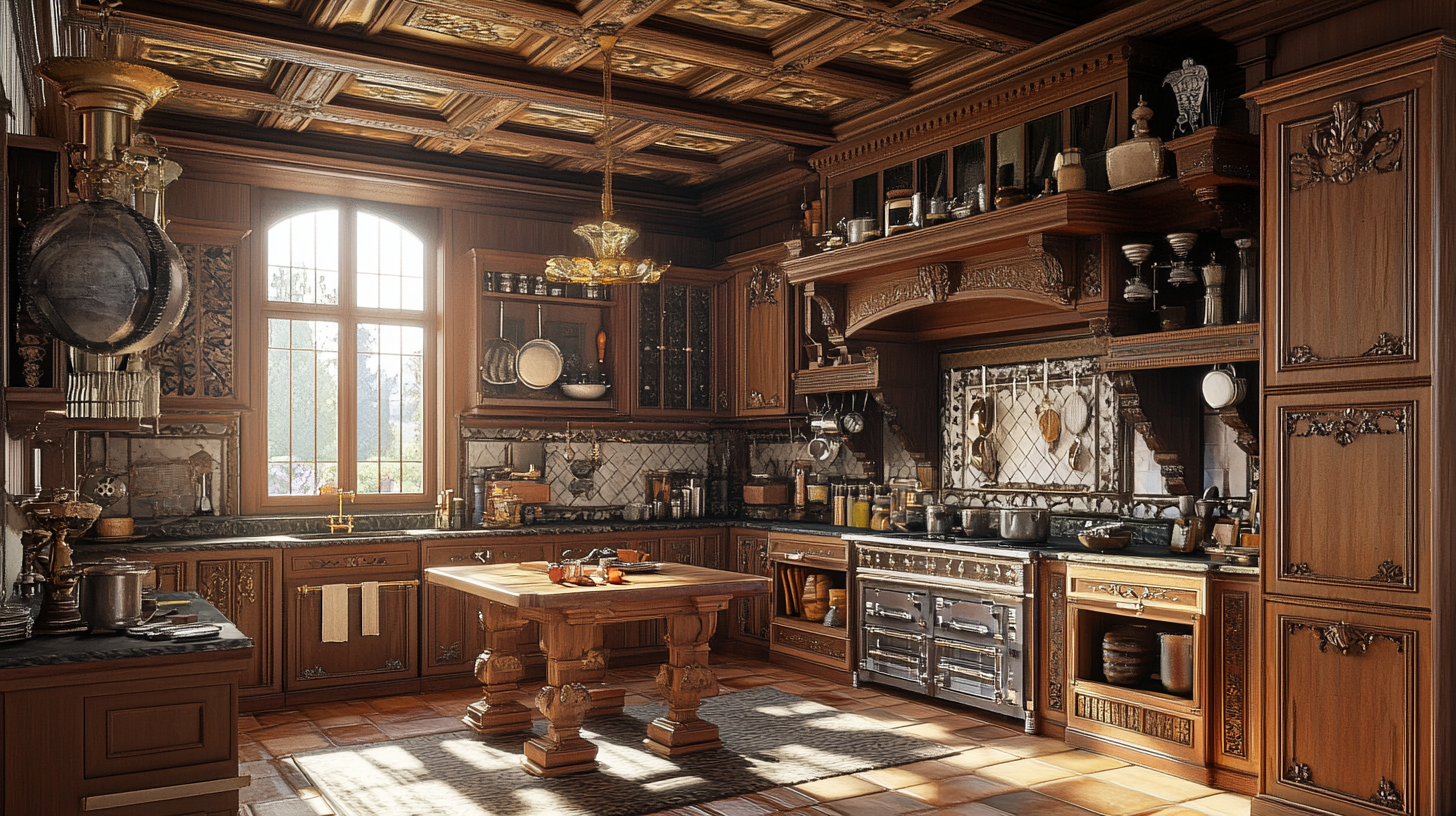 18th century classic style kitchen with wooden design.