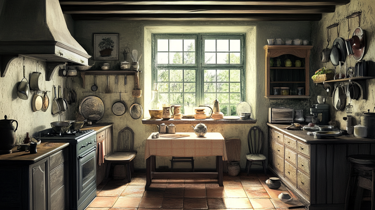 18th century kitchen with classic style and visibility.