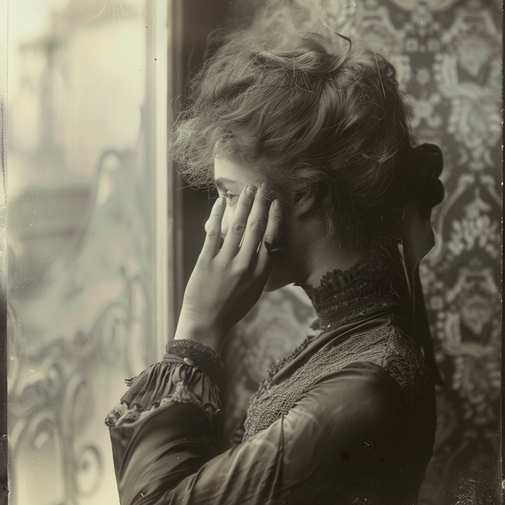 Vintage Woman Hand Face Portrait