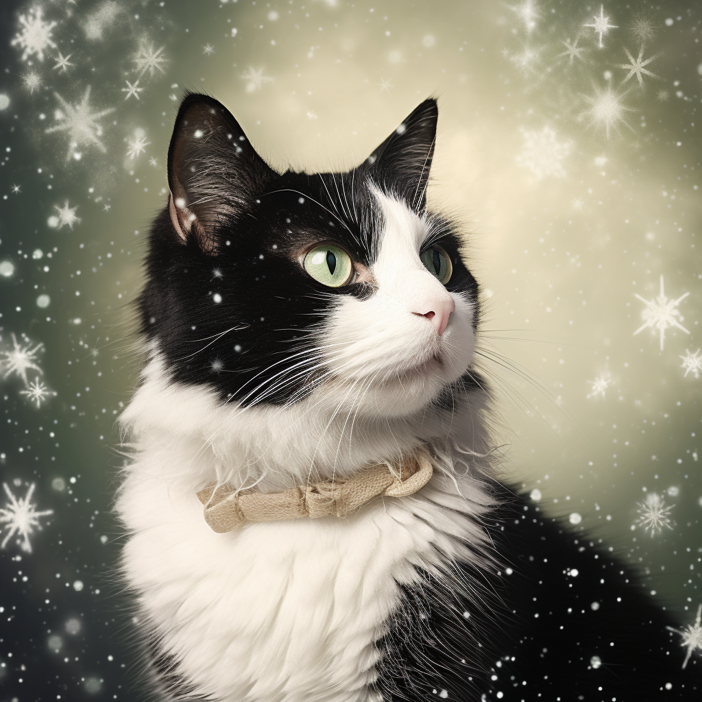 Beautiful Piebald Cat in Snowy Christmas Card