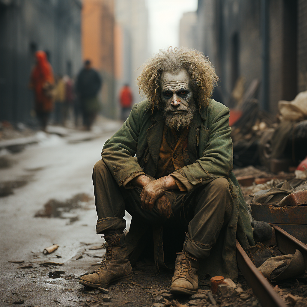 Vintage 1920s homeless clown