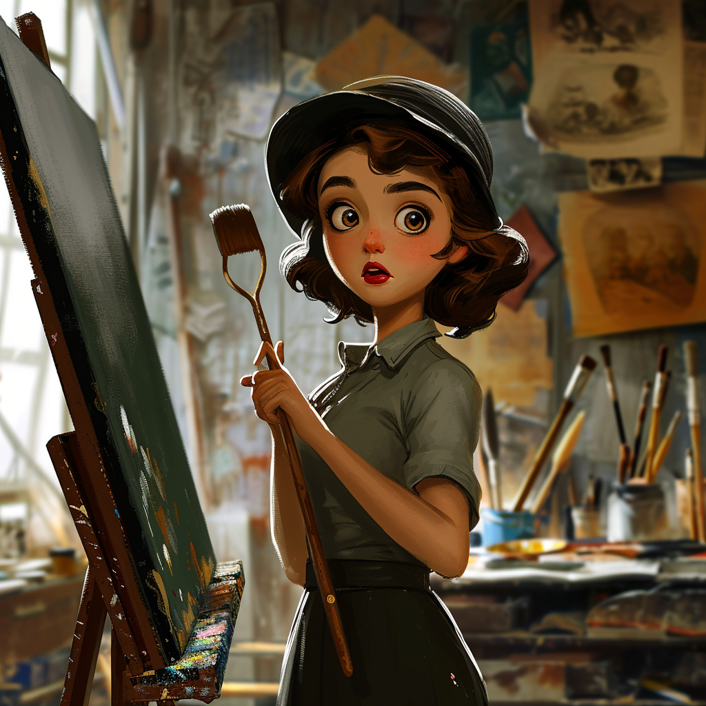 1930s cartoon character female painter style