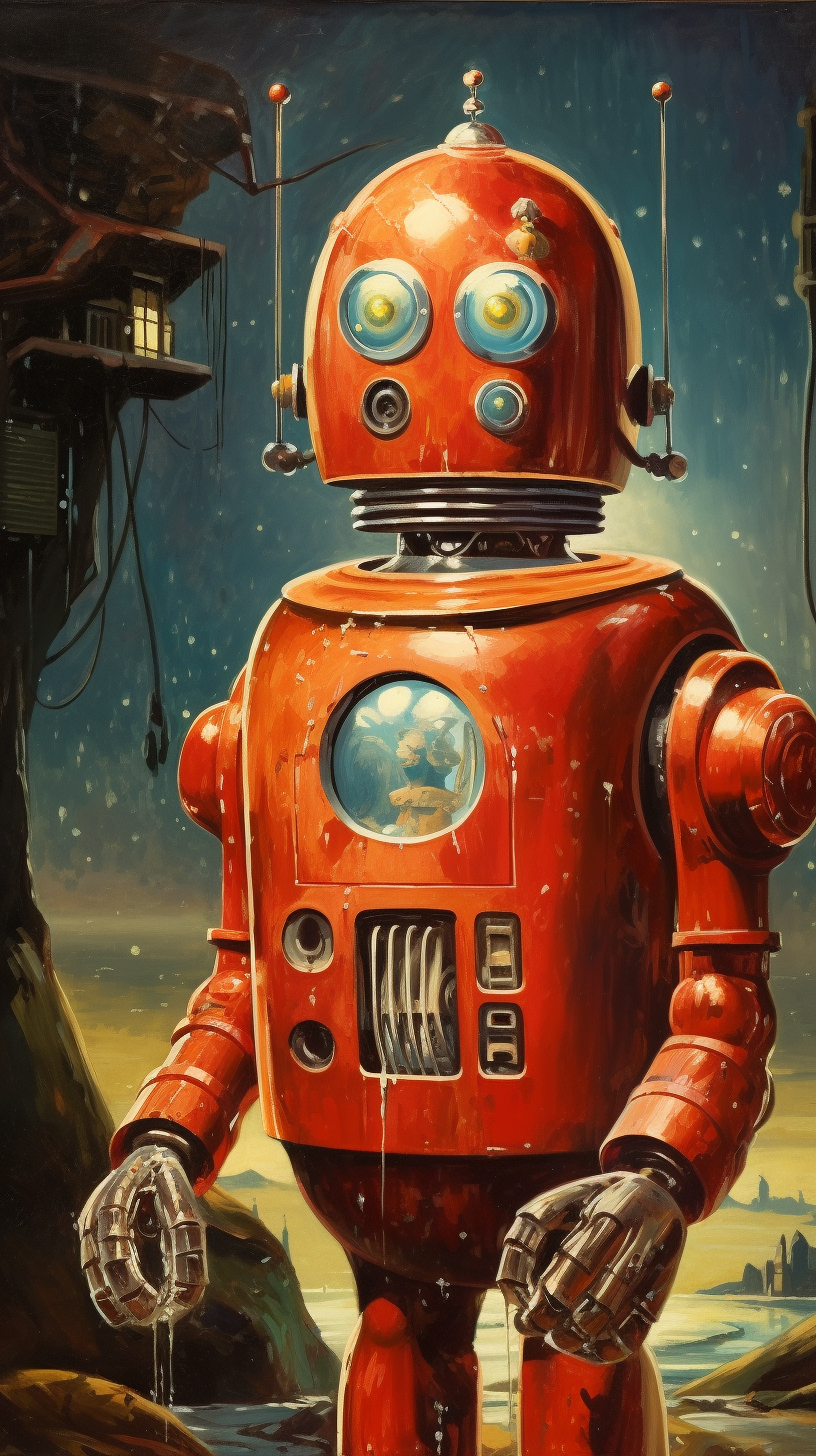 Futuristic 1940s Sci-Fi Magazine Style Space Robot