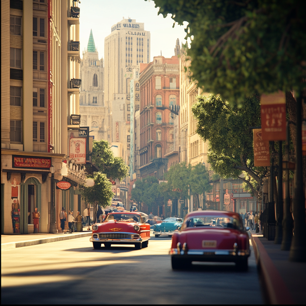 1950s Panavision shot of downtown LA in Technicolor.