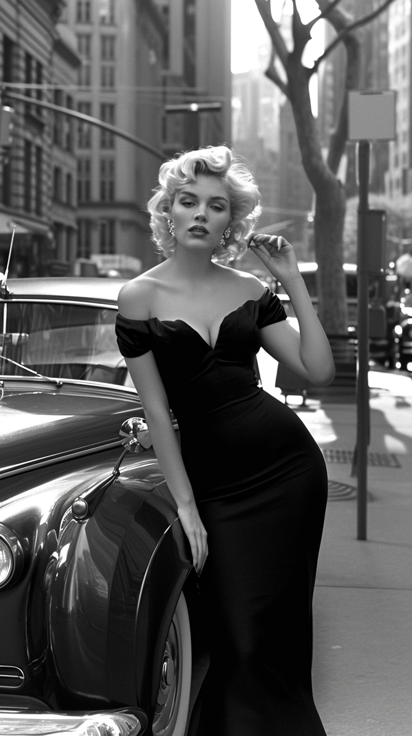 Beautiful 1950s Woman in Black Gown