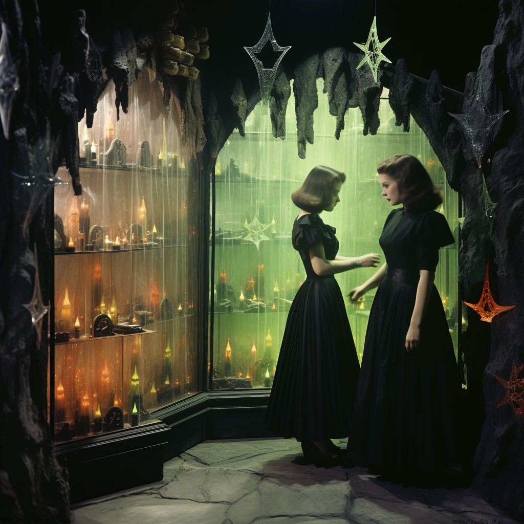 Vintage 1950s witch closet with crystal and black dresses