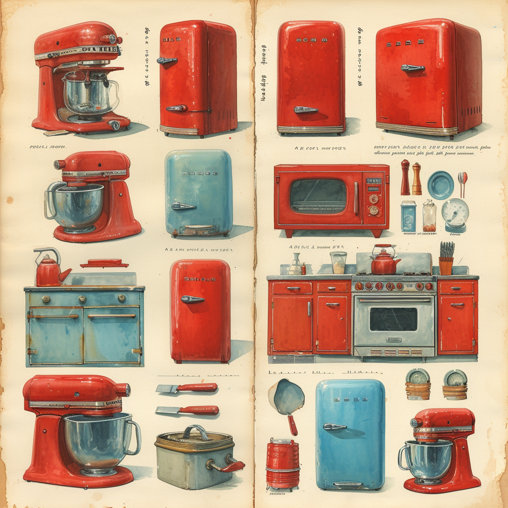 Vintage 1950's Kitchen Appliance Sketches