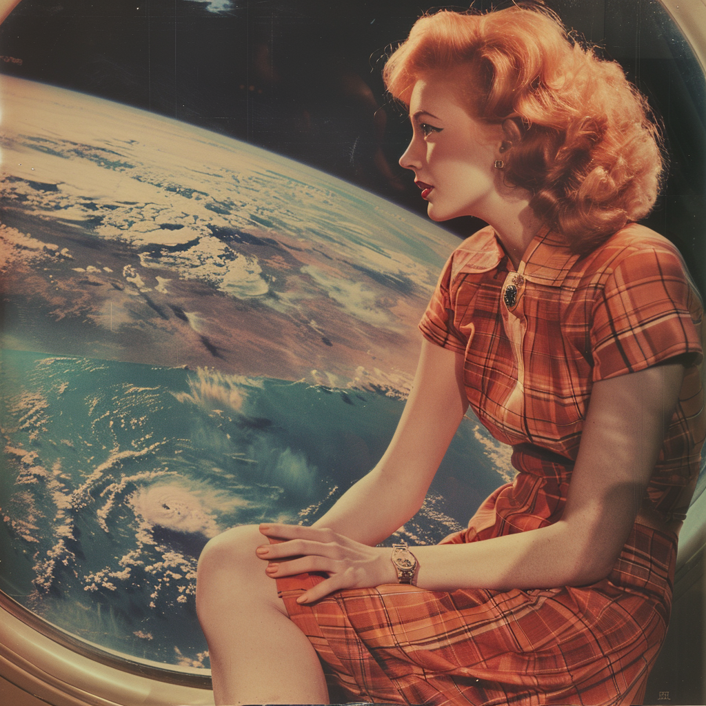 1950s person leaving earth realistic