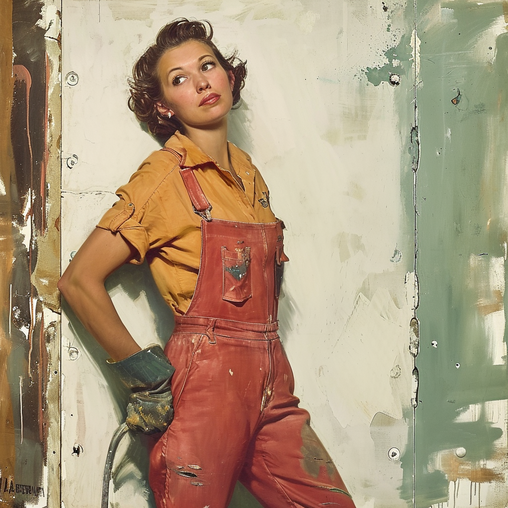 Female wall painter in 1950s style