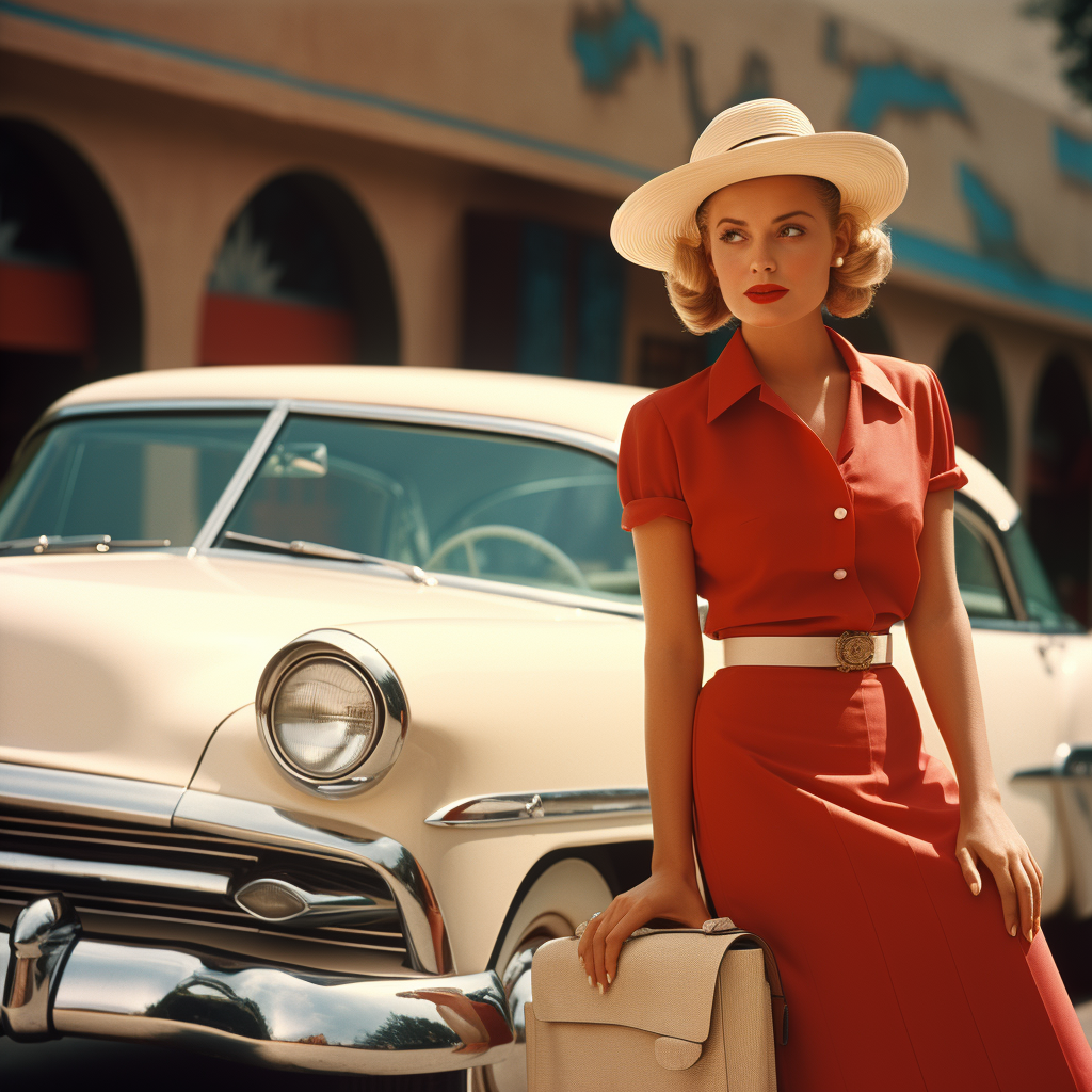 Woman Poses with Vintage Car