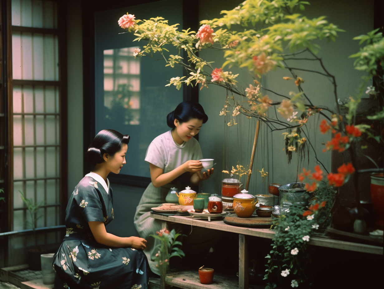 A colorful 1950s photograph of a mystical Rokurokubi