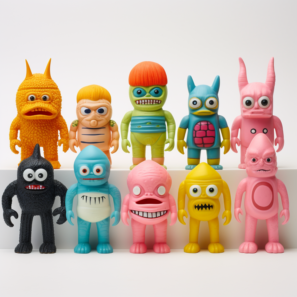 1960s Japanese bootleg monster toy collection on white background.