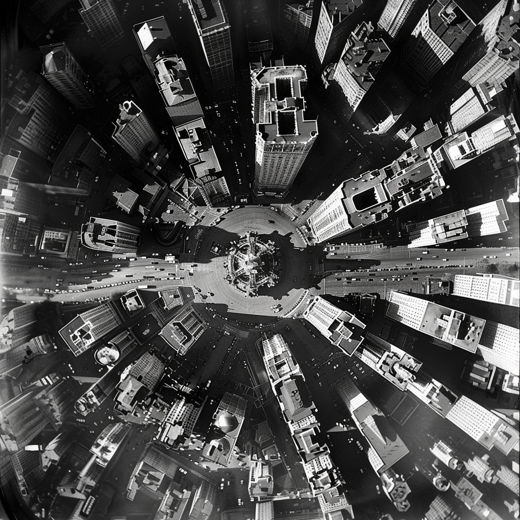 1960s aerial cityscape photography vintage sunset