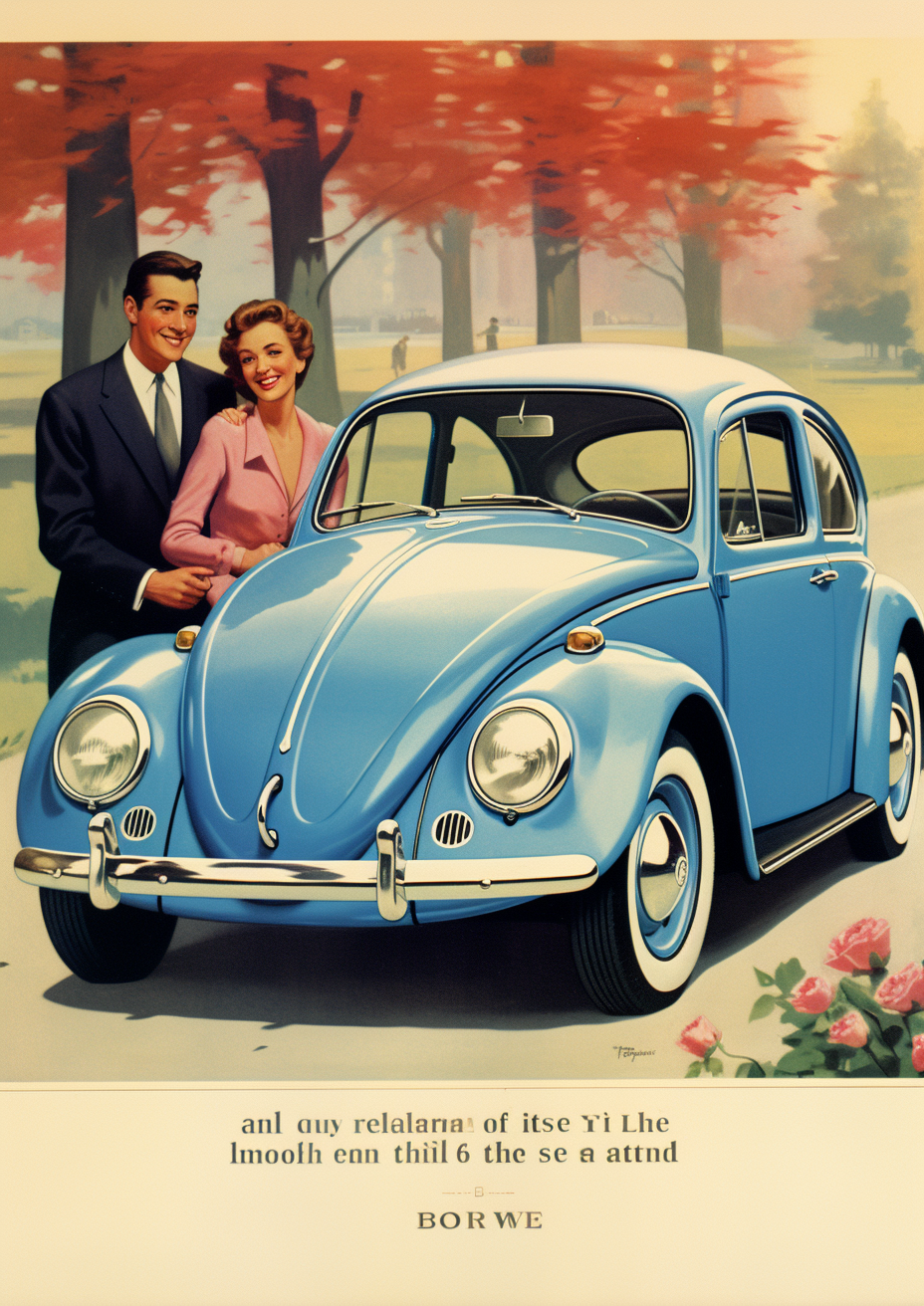 Blue Volkswagen Beetle in 1960s Advertisement