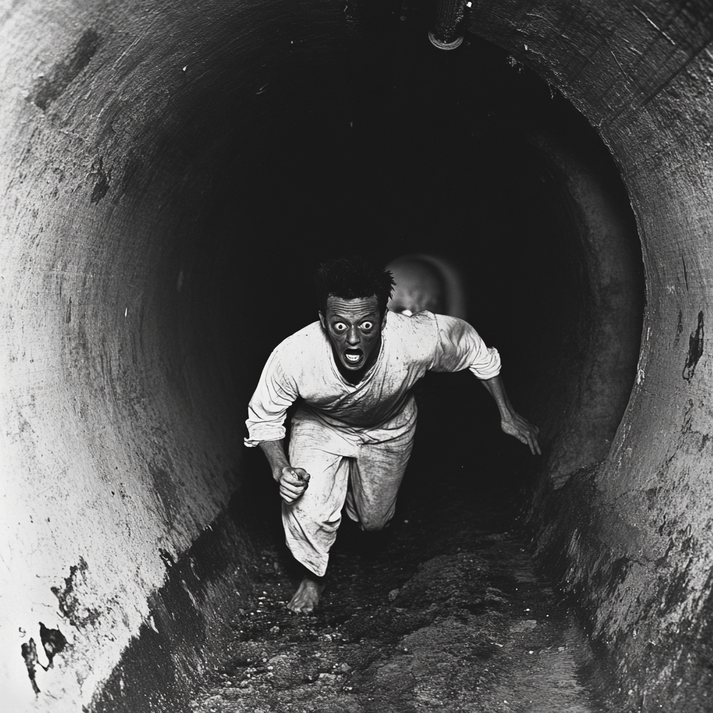 1964 black and white photo of crazed man.