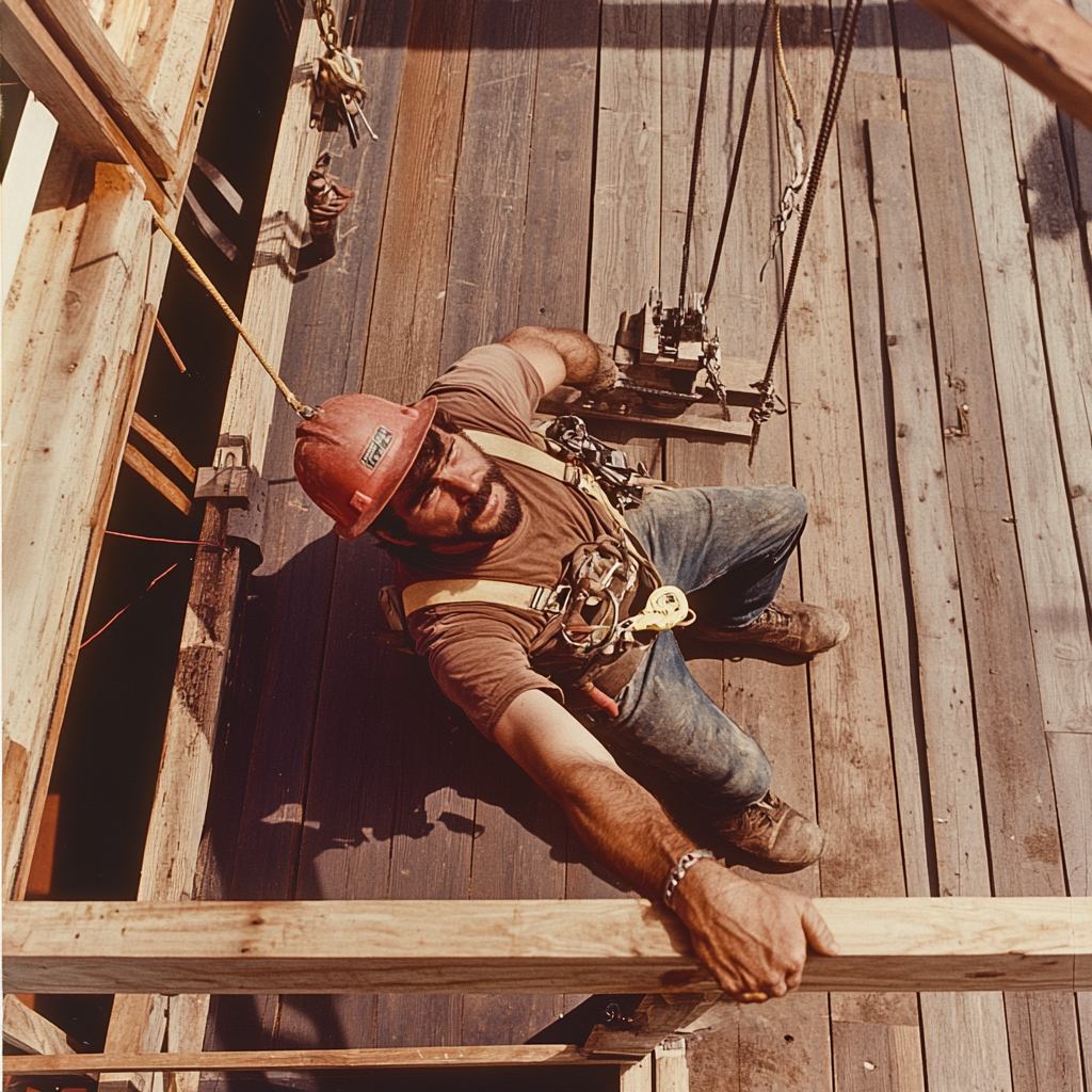 1970s Man Working on Deck Construction Project, Hyperrealistic