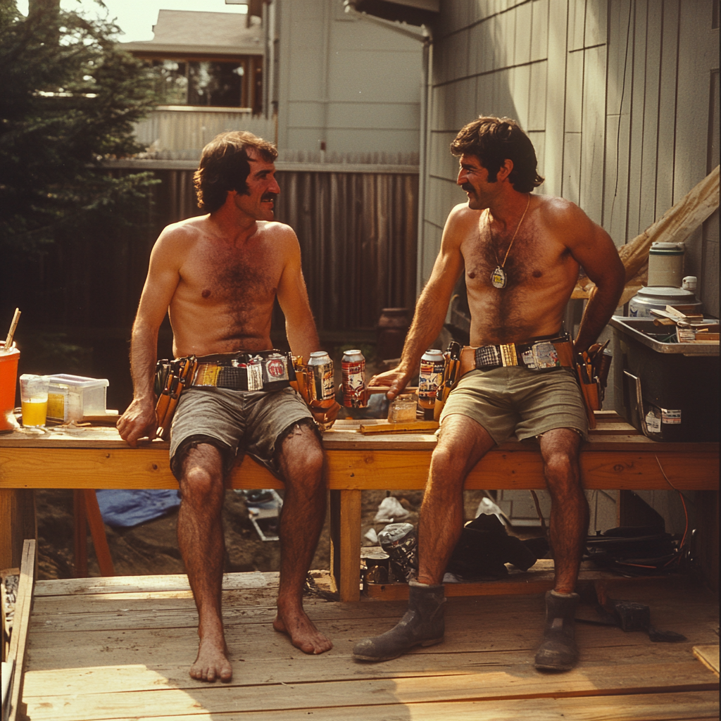 1970s Men Enjoying Beers During Construction Break