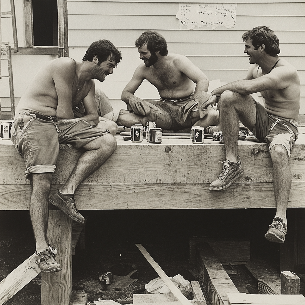 1970s Men Work on Unorthodox Carpentry Project 