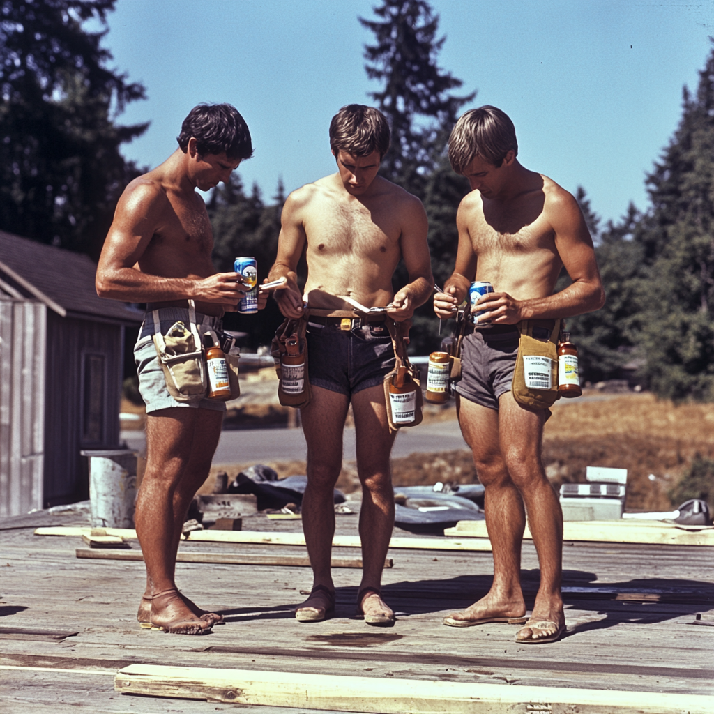 1970s Men at Deck Construction with Beer & iPhones 