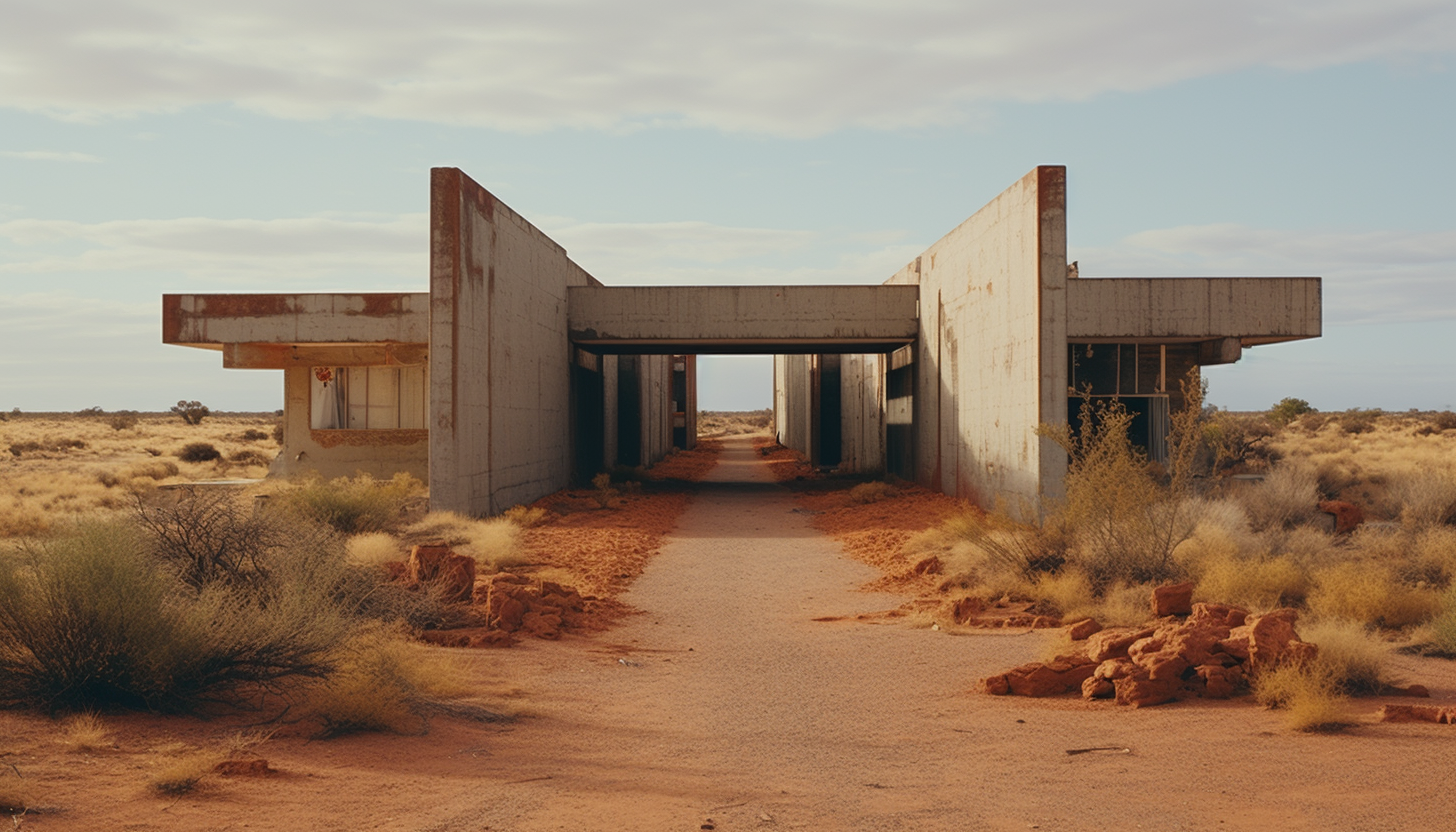 Brutalist concrete building in the Australian outback