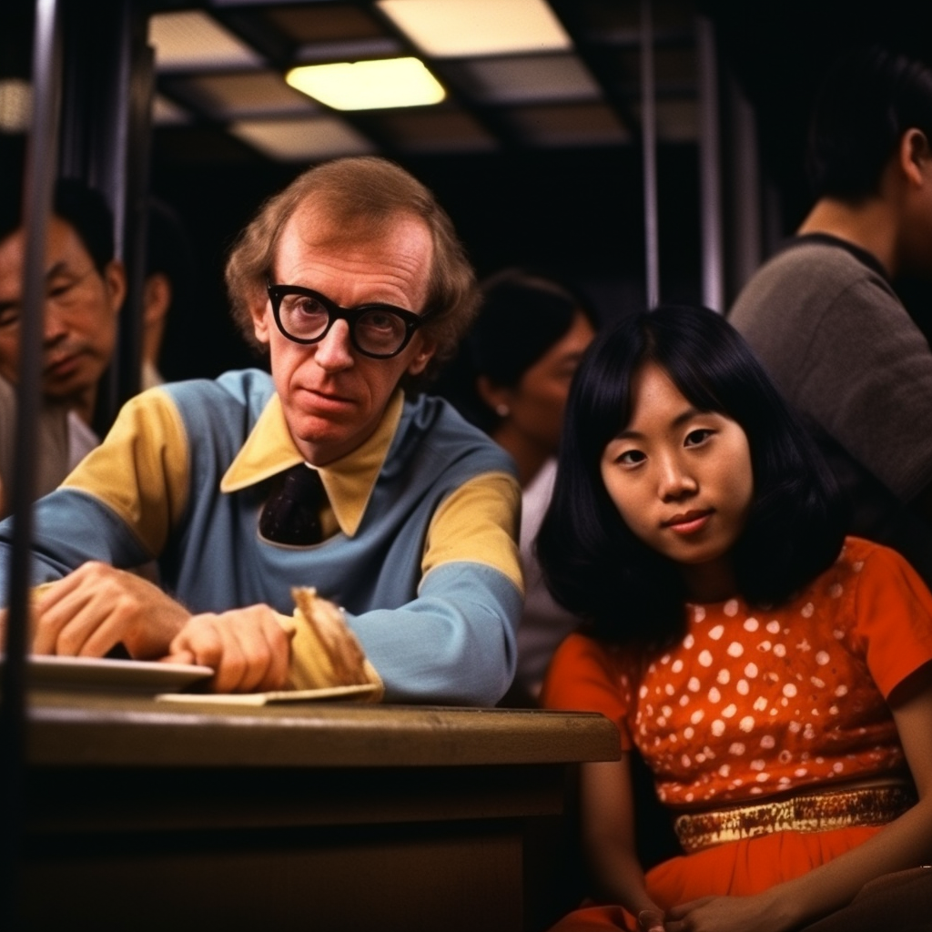 1970s Kodachrome of Woody Allen and Asian Girl