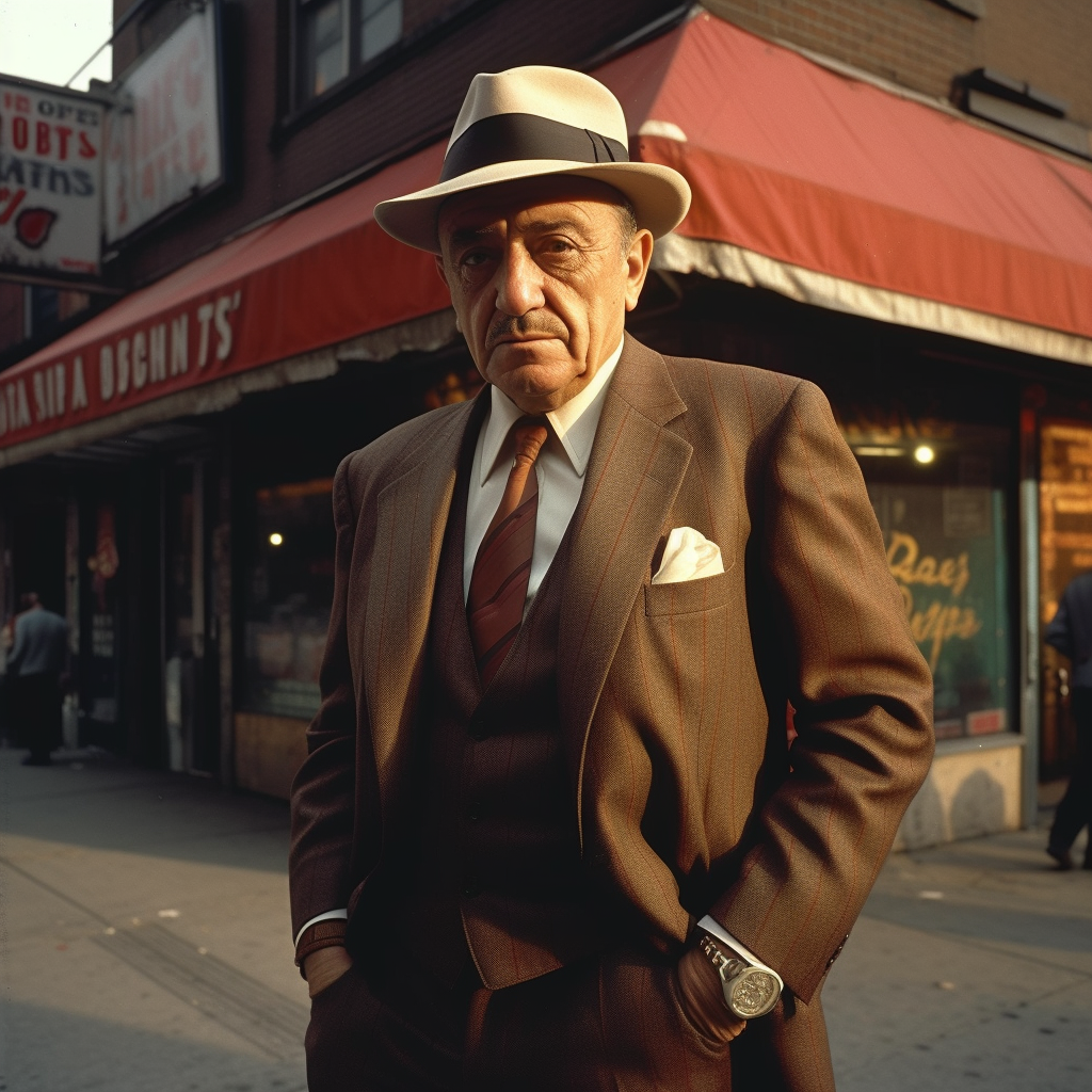 1970s mobster with his goomah in Little Italy