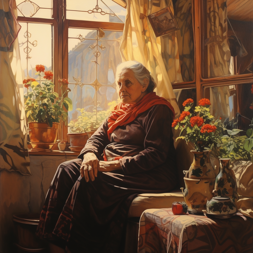 Elderly woman in her vintage home