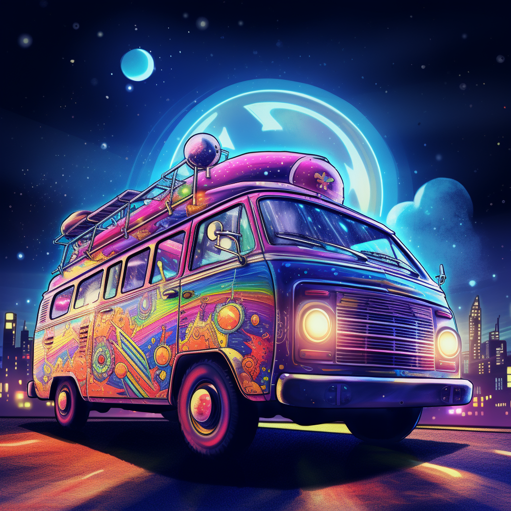 Colorful van with police lights