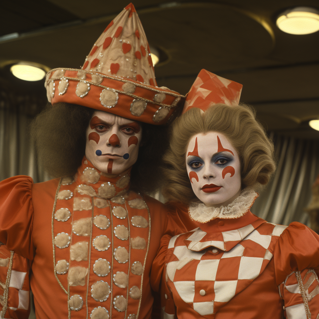 Colorful circus performers in 1970s art house film