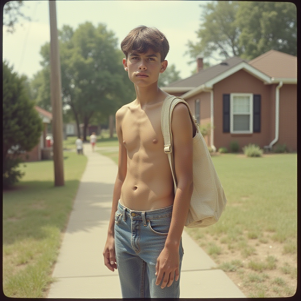 1980s Teen Delivering Newspapers in Summer Suburb
