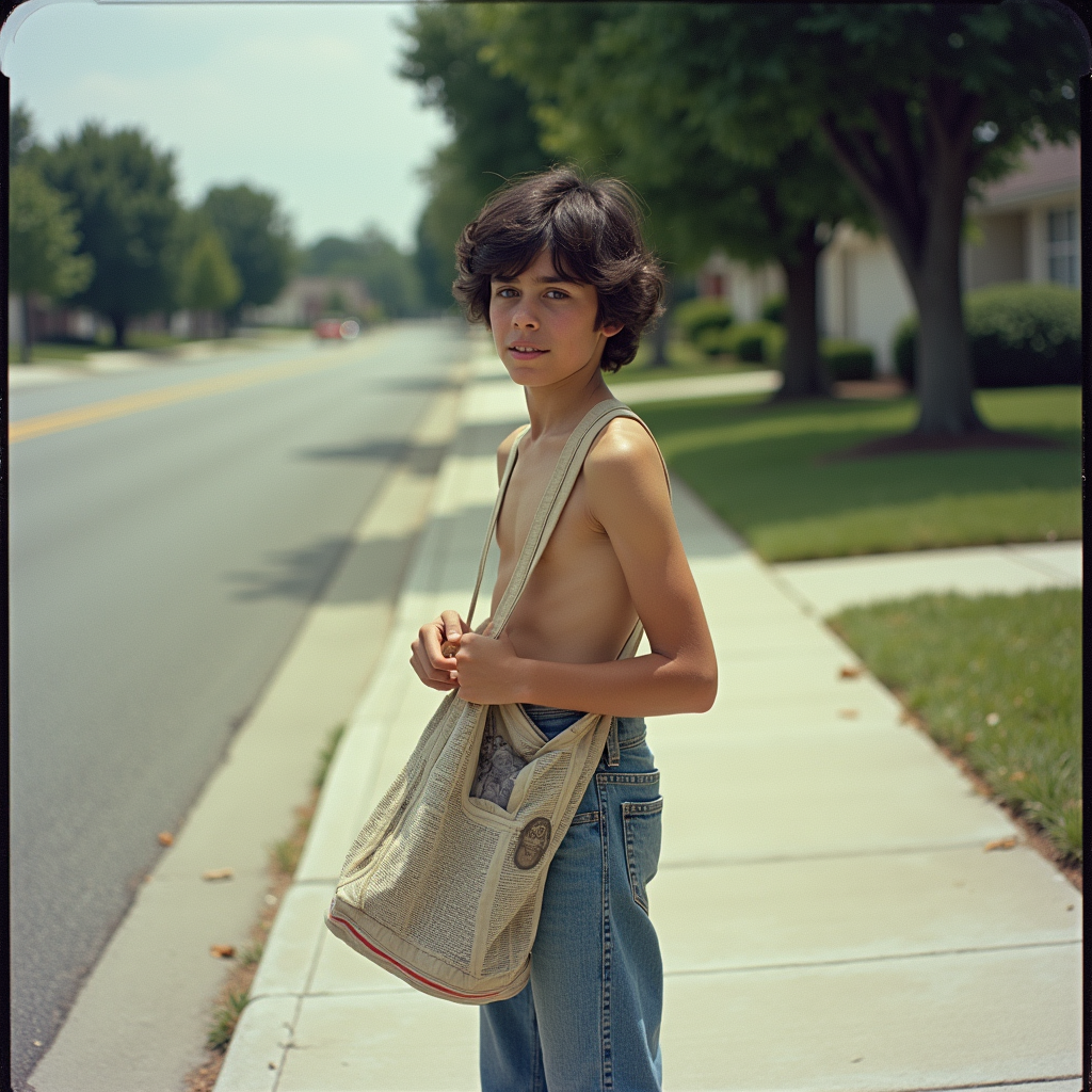 1980s Teen Newspaper Boy in Suburb Summer