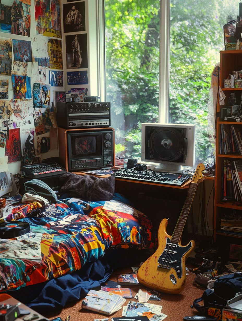 1980s Teenage Boy's Messy Bedroom with Music and Games