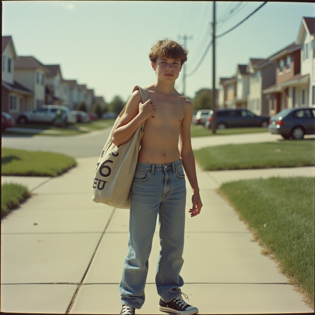 1980s Teenage Paperboy in Summer Suburb