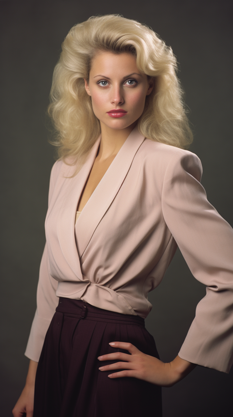 Beautiful blonde woman in 1980s business portrait