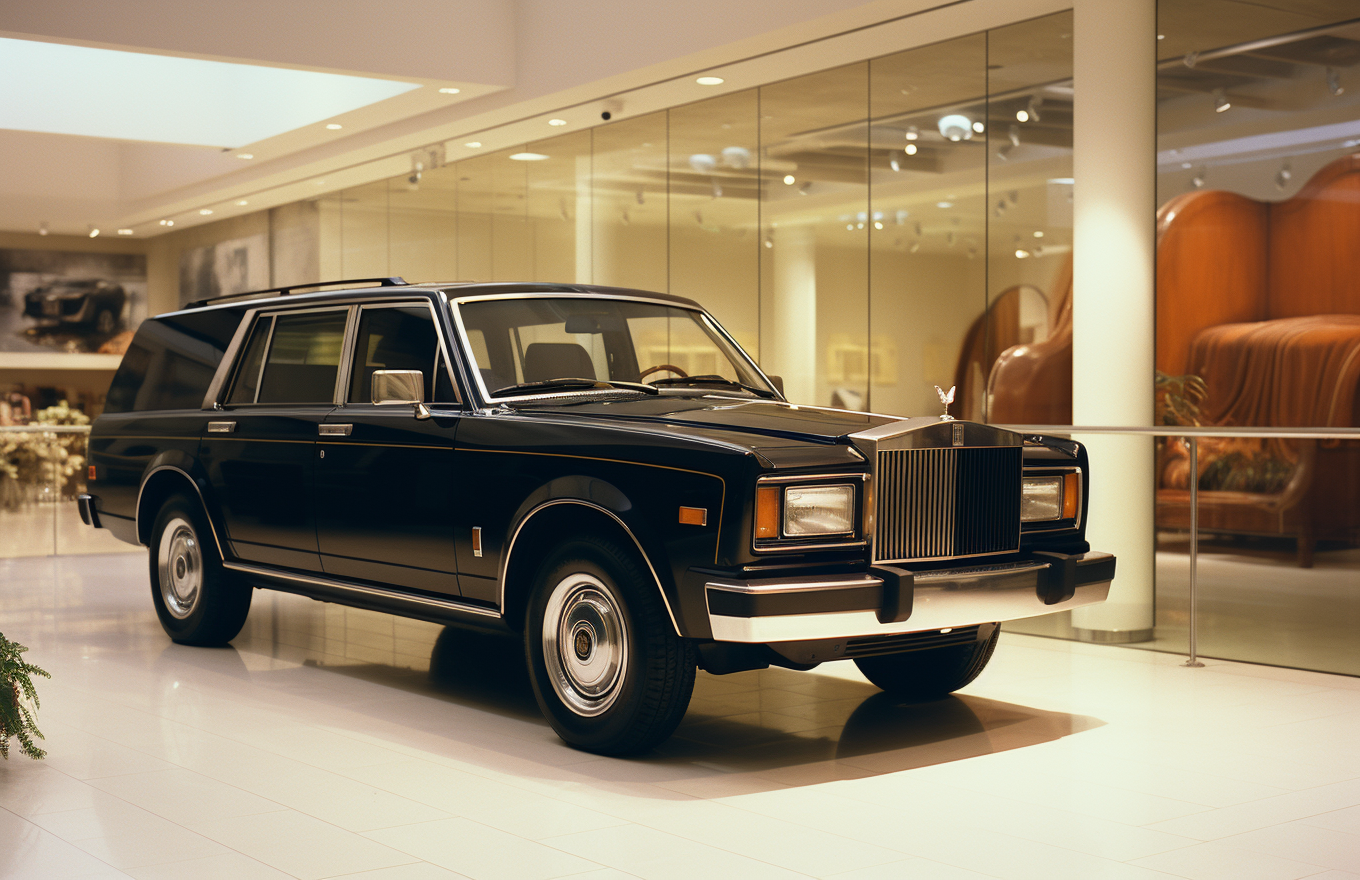 1980s Rolls Royce Cullinan SUV parked in showroom