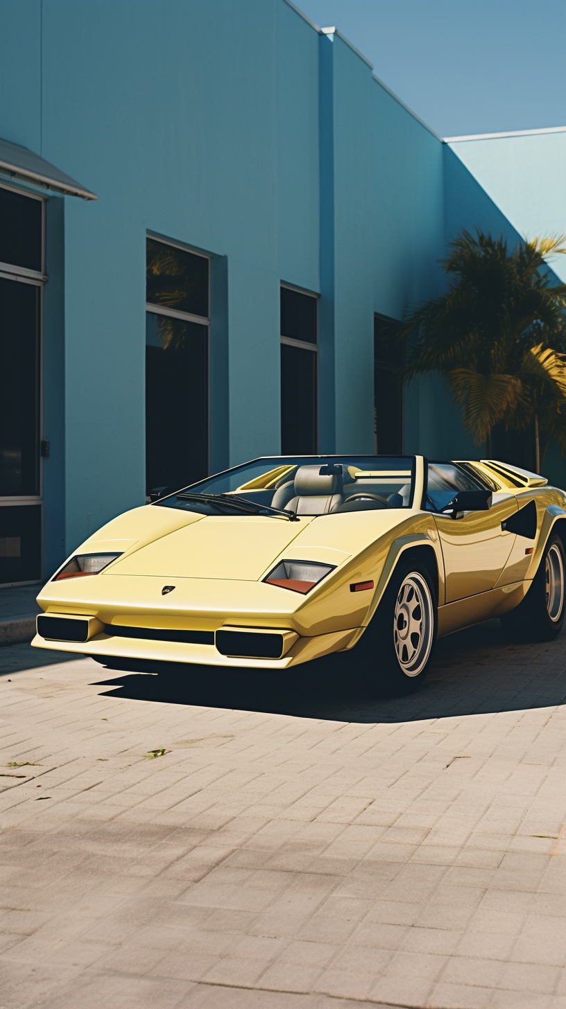 Lamborghini Countach parked outside Miami music studio