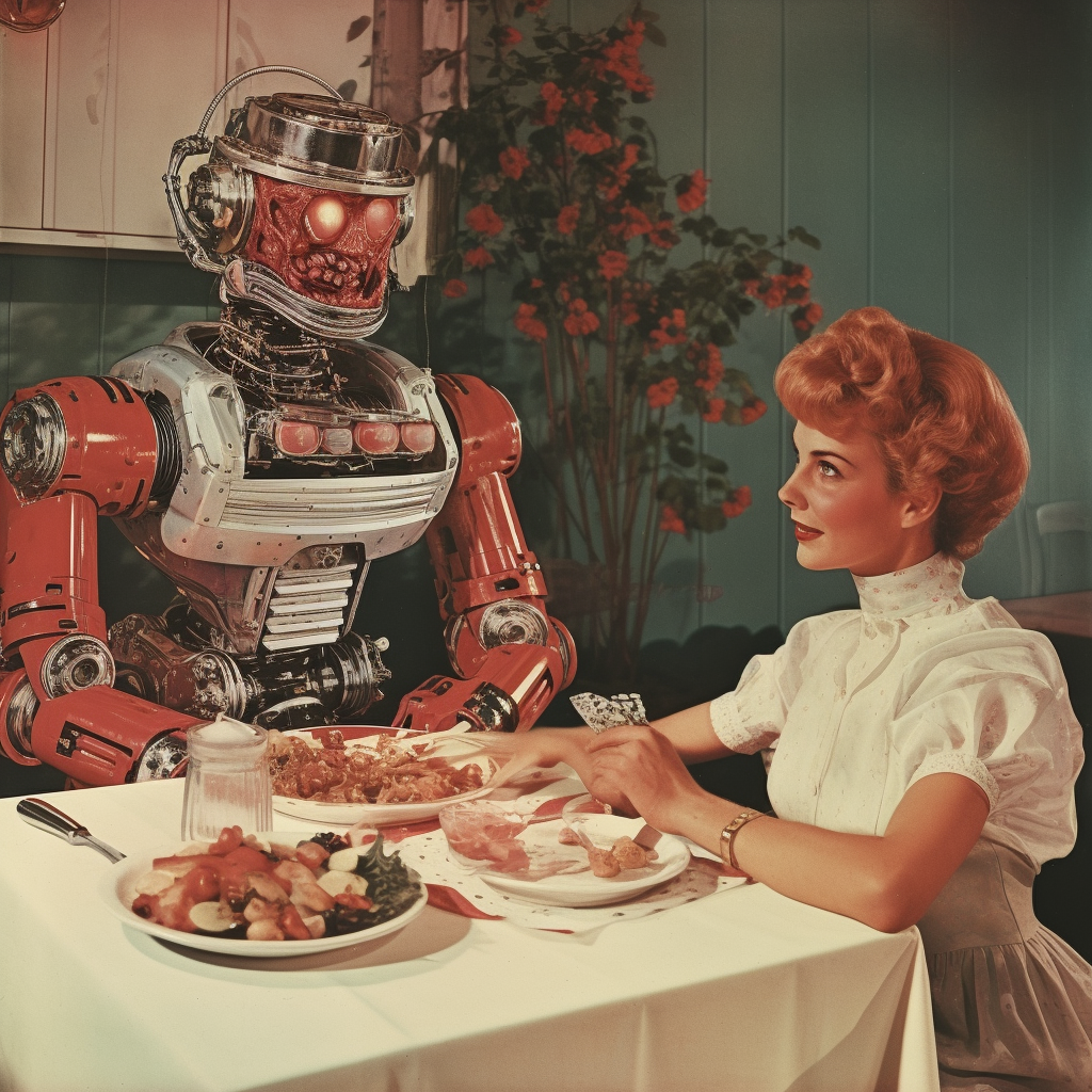 Vintage 1980s meat robot advertisement